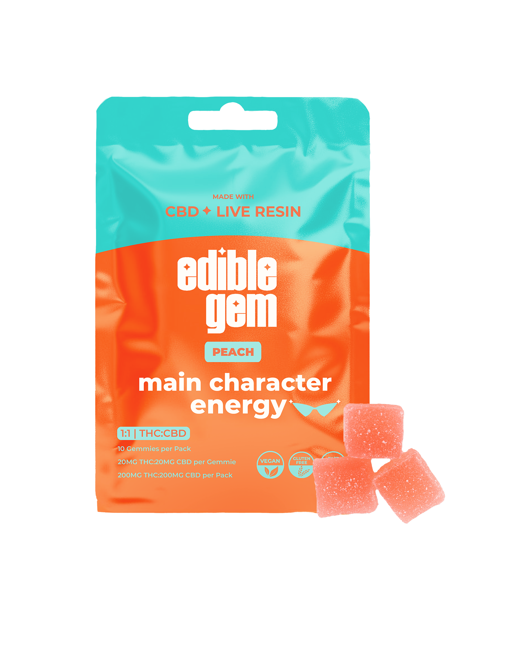 Photograph of product: Main Character Energy Peach Live Resin Gummies