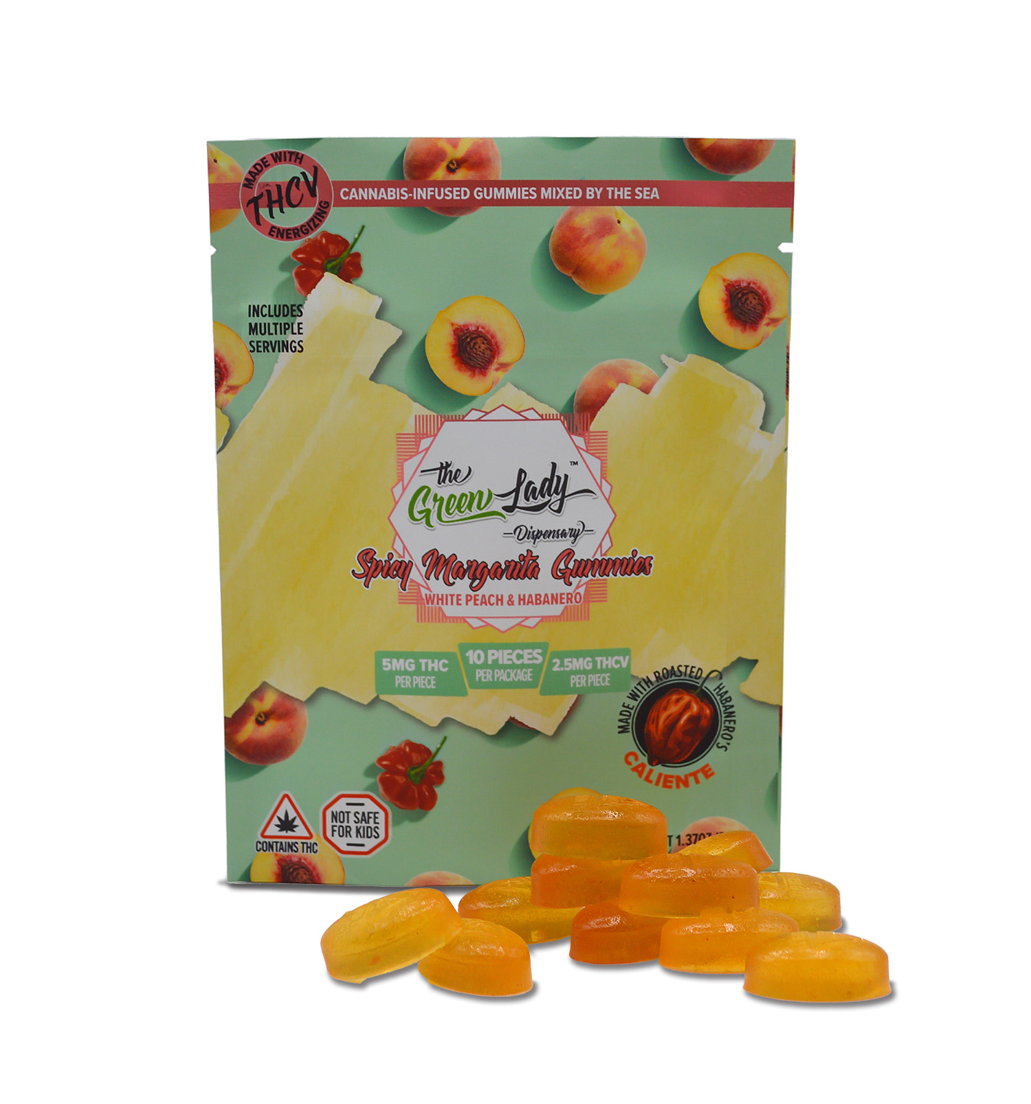 Photograph of product: Gummies - TGLD - Spicy Peach Margarita 2:1 - 10 Servings, 50mg TH-oui 25mg TH-oui-V