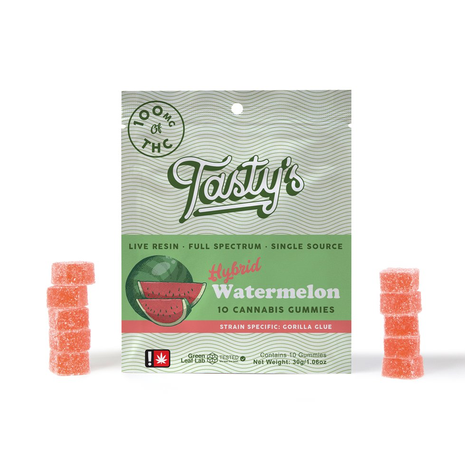 Photograph of product: Tasty's | Watermelon Gummies | 10pk | 100mg