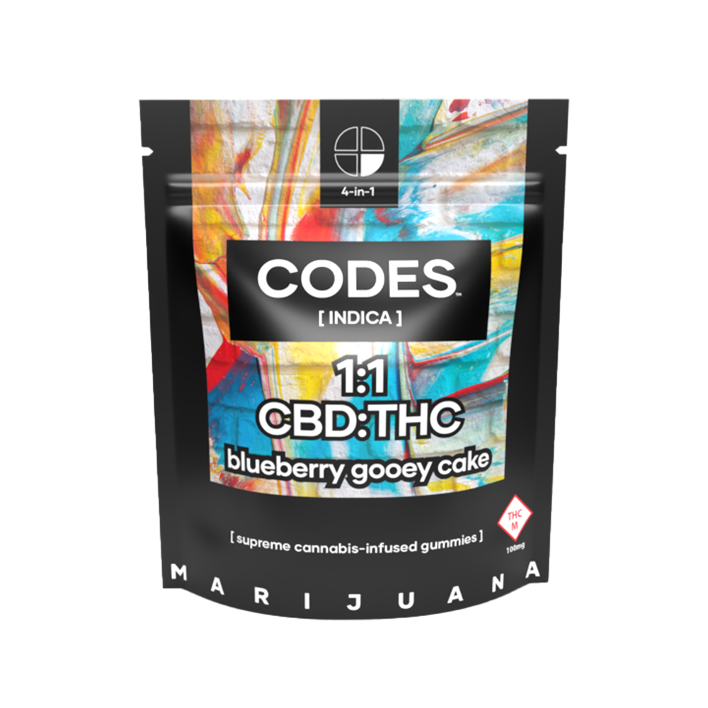 Photograph of product: Codes | Gummies | Blueberry Gooey Cake 1:1 CBD 100mg