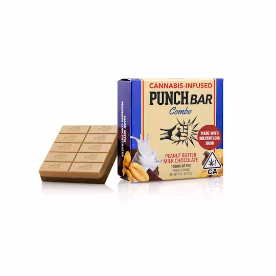 Photograph of product: Peanut Butter Milk Chocolate Punchbar Combo | 100MG Chocolate Bar | Punch