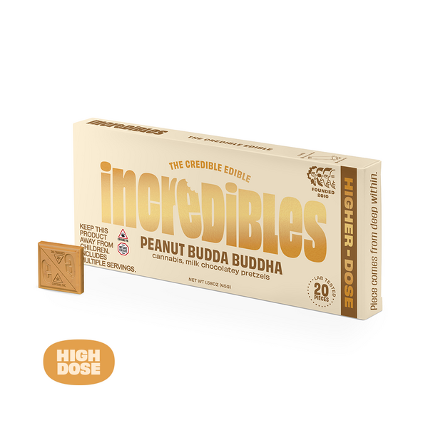 Photograph of product: Peanut Budda Buddha Bar Higher Dose | Chocolate | 20 pack | 500mg TH-oui