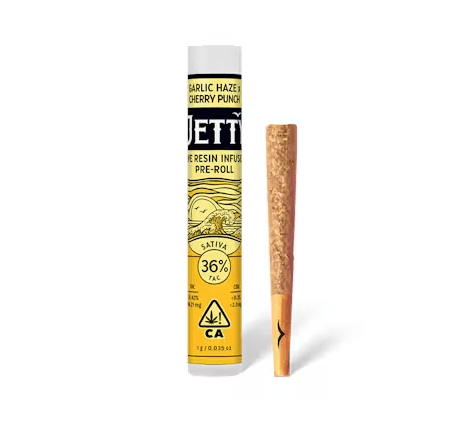 Photograph of product: Jetty Live Resin Infused Pre-roll Garlic Haze x Cherry Punch 1g - 