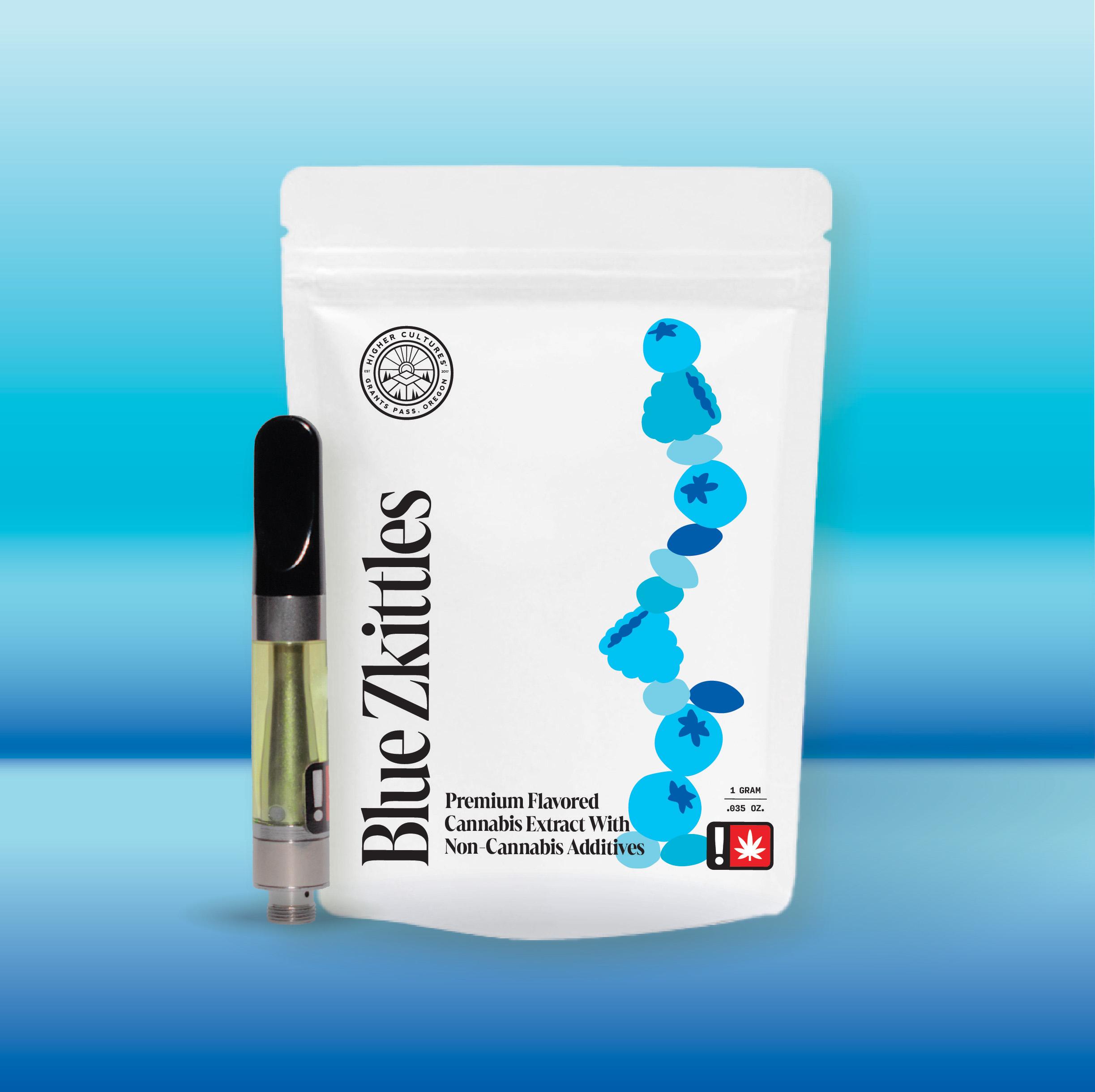 Photograph of product: Cartridge - 1g Flavored Higher Cultures Oui'd - Blue Zkittles