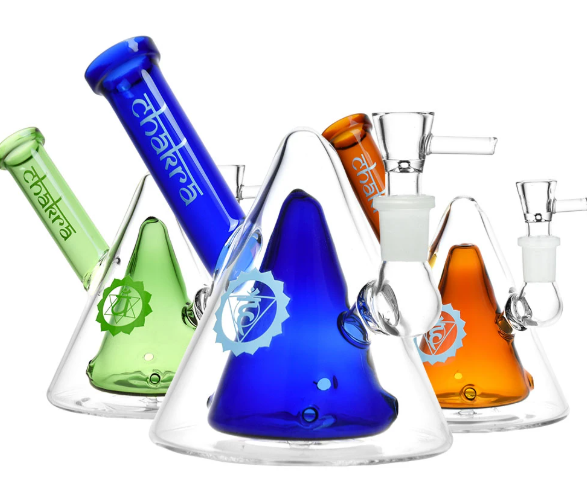 Photograph of product: Nested Cones Chakra Glass Water Pipe | 5.5" | Colors Vary