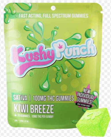 Photograph of product: KUSHY PUNCH 100MG GUMMIES - Oui'd KIWI BREEZE