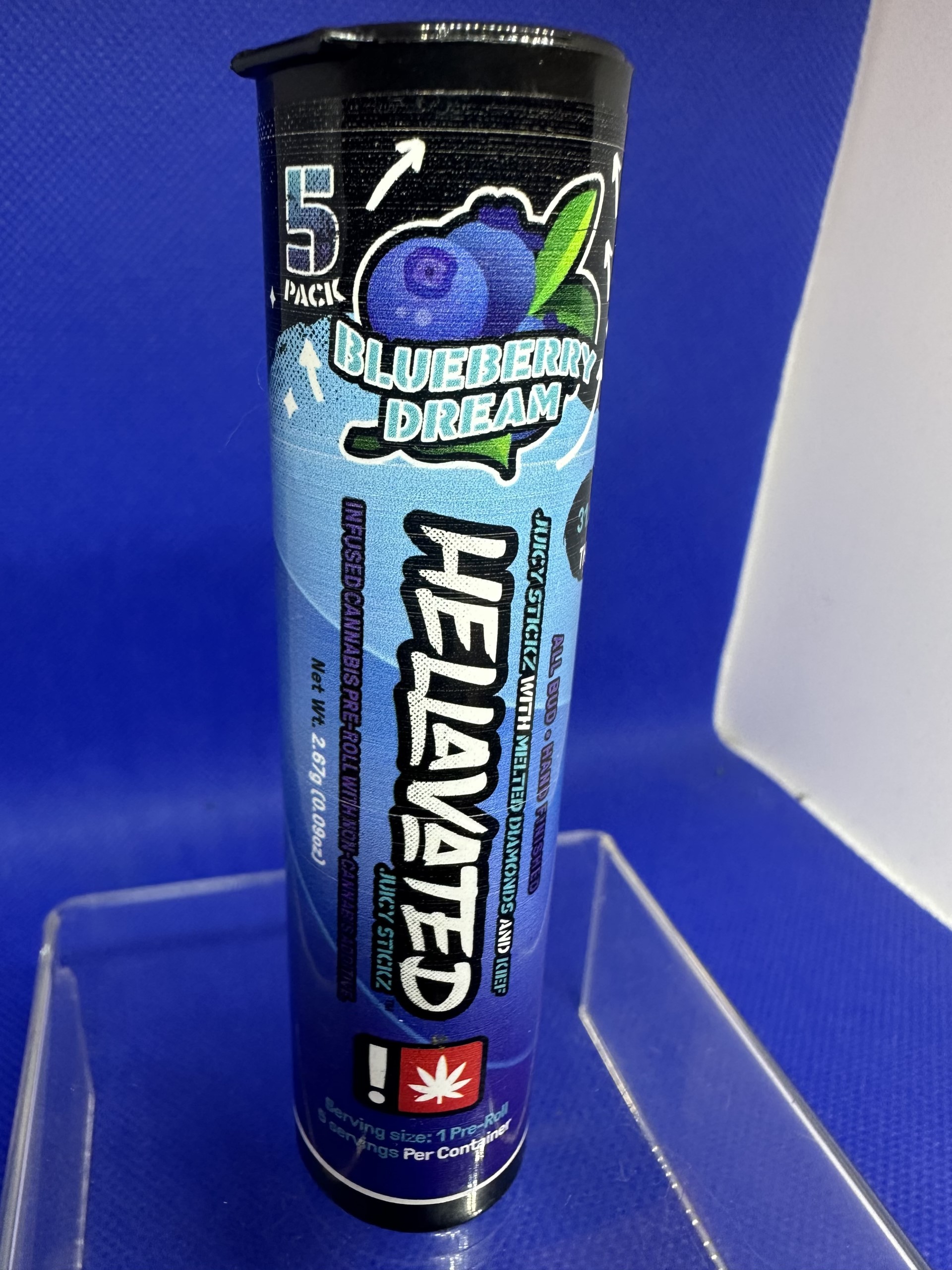 Photograph of product: HELLAVATED - INFUSED PREROLL - 5 PACK - BLUEBERRY DREAM