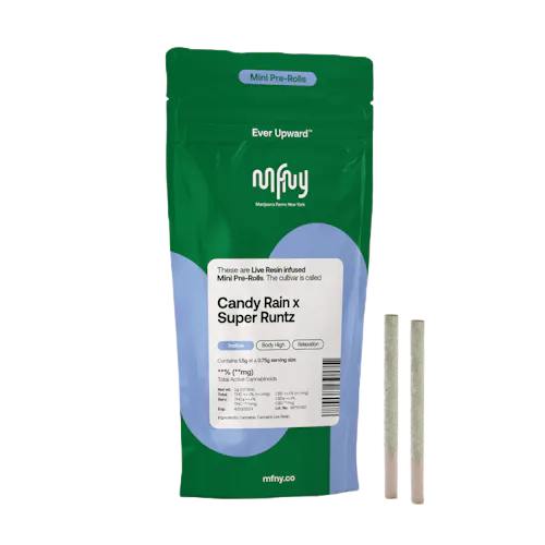 Photograph of product: MFNY - Candy Rain x Super Runtz Live Resin 2pk - Infused Pre-Roll