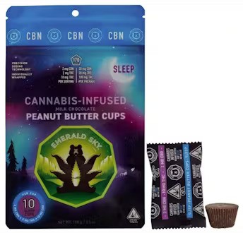 Photograph of product: Emerald Sky - Sleep - Chocolate - 10:2:2 TH-oui/CBD/CBN - 10ct - 100mg