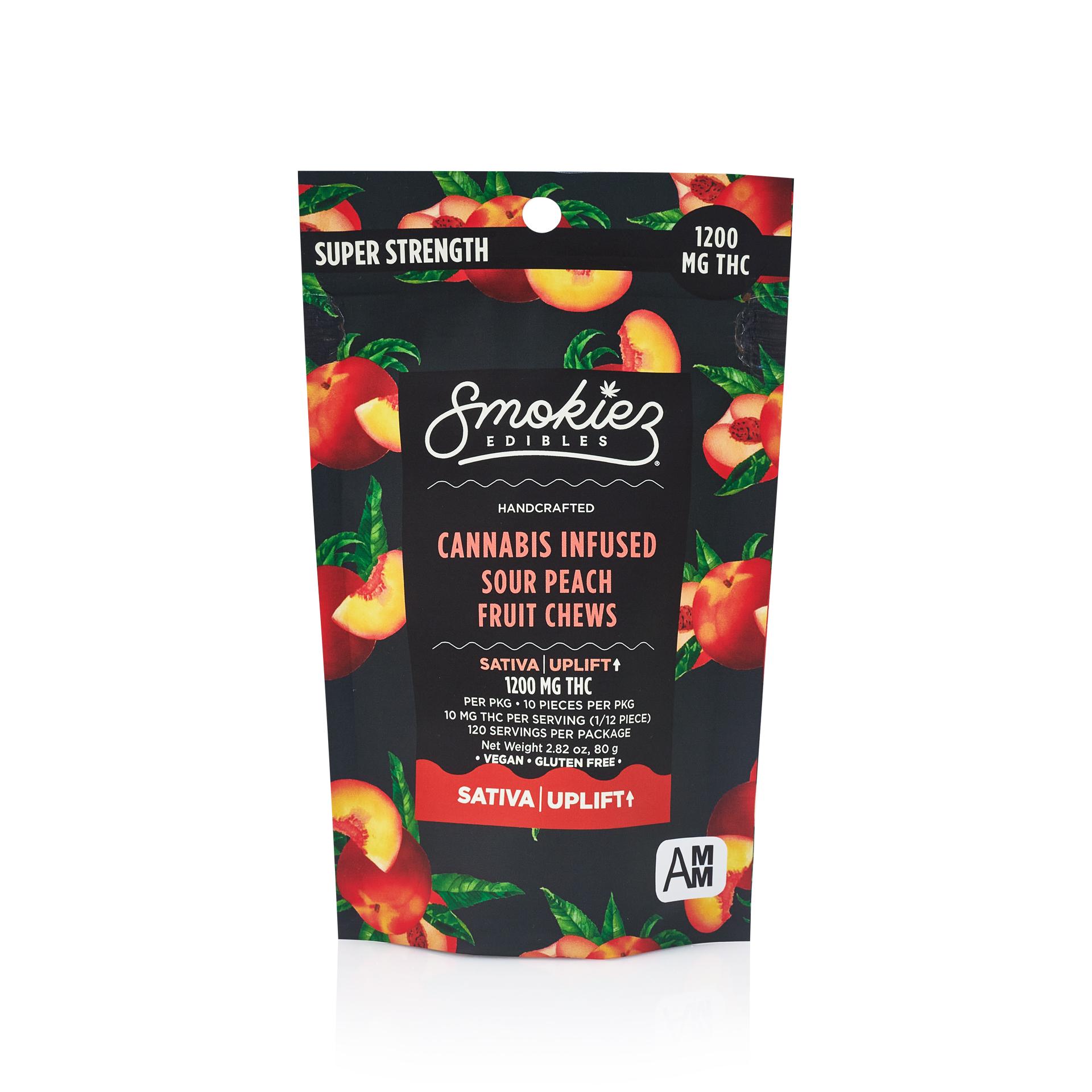 Photograph of product: 1200mg Peach Gummies Sour - Smokiez