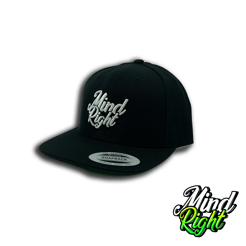 Photograph of product: MindRight Snapback Hat - White w/Orange Logo