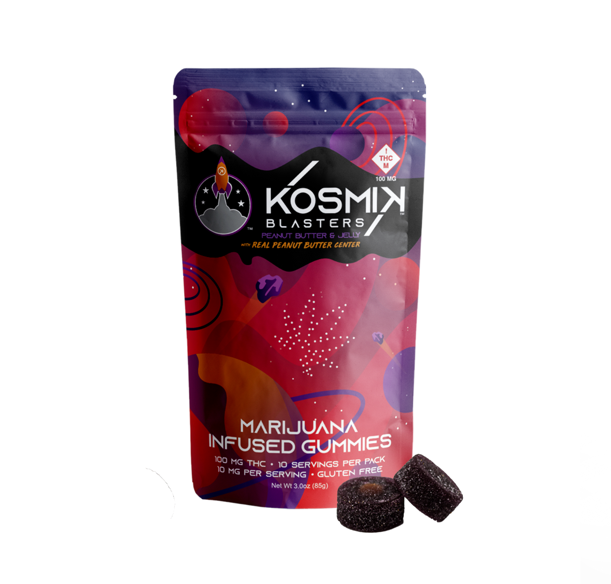 Photograph of product: KOSMIK - SPECIALTY BLASTERS - GUMMIES - 250MG - 10PK - PEANUT BUTTER & JELLY