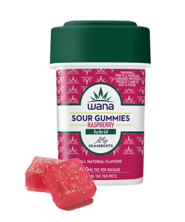 Photograph of product: WANA ORGANIC SOUR RASPBERRY 10PK GUMMIES 100MG