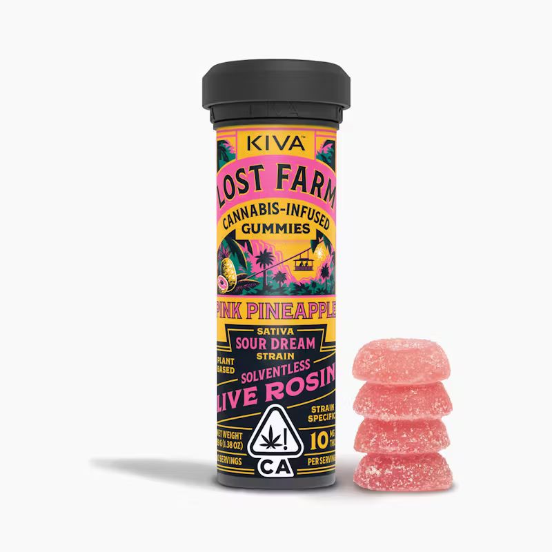 Photograph of product: LOST FARM | GUMMIES - PINK PINEAPPLE SOUR DREAM ROSIN 100MG