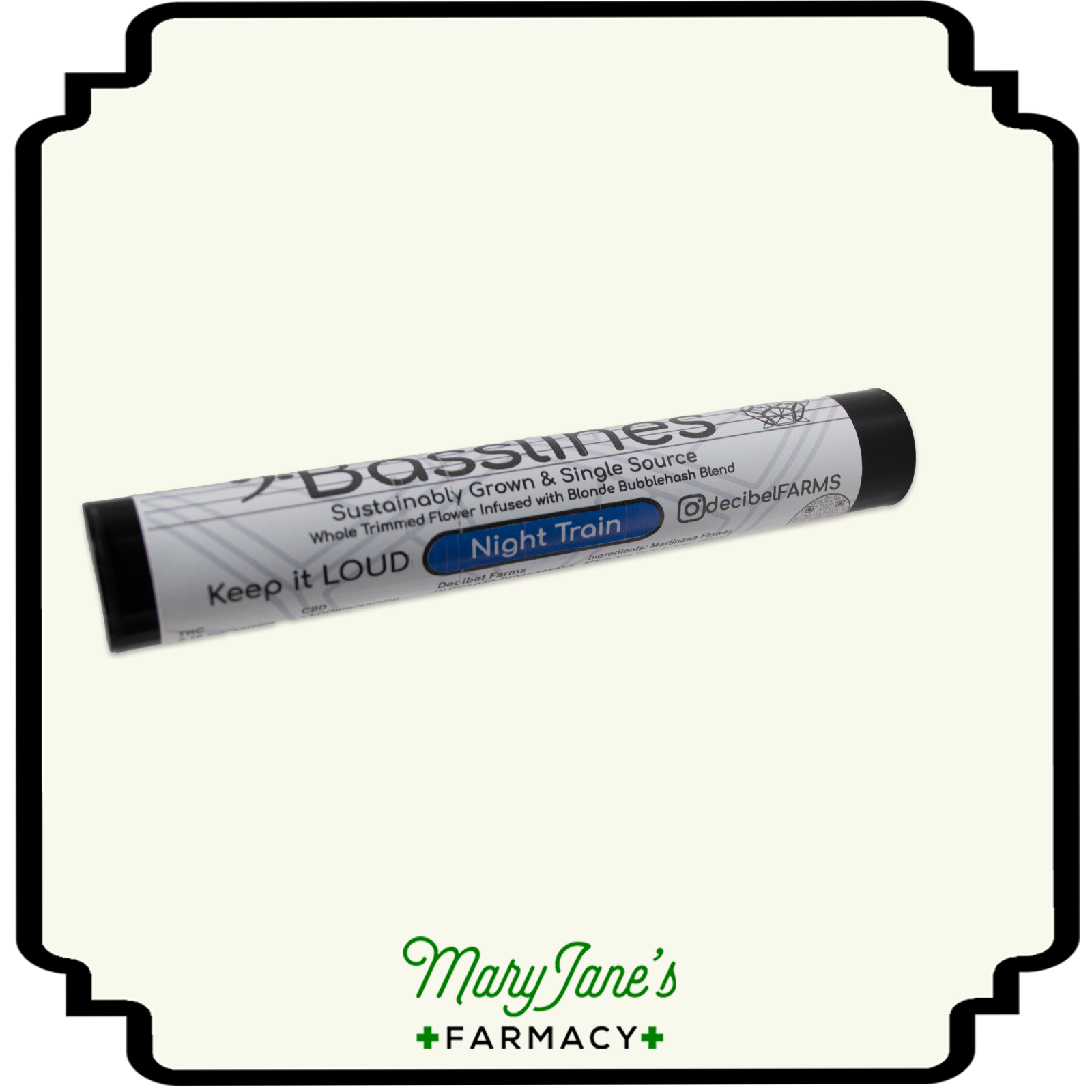 Photograph of product: Night Train Bassline Bubbleau chocolat Infused Pre-roll | 1g