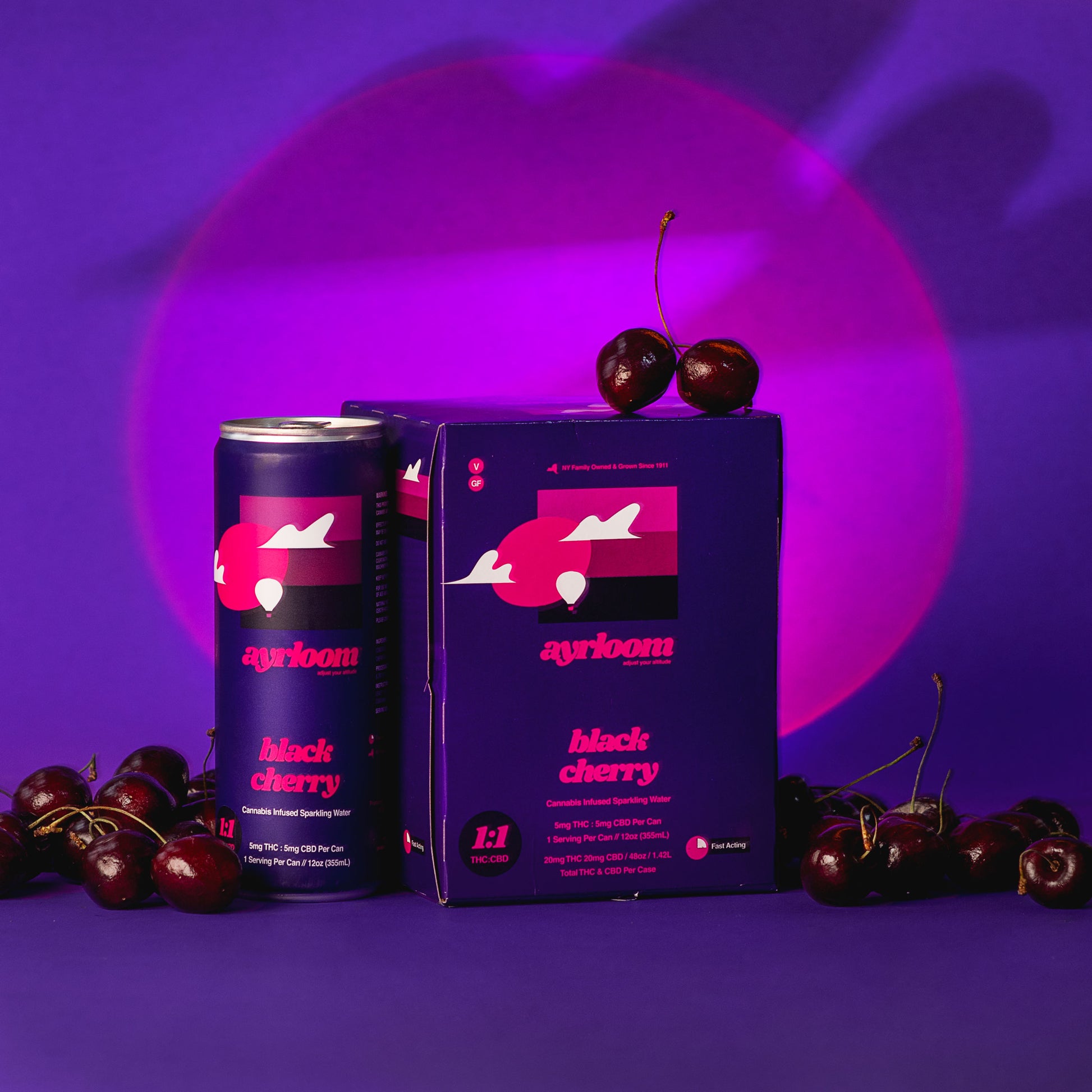 Photograph of product: Ayrloom | Black Cherry | 1:1 (TH-oui:CBD) Single Can