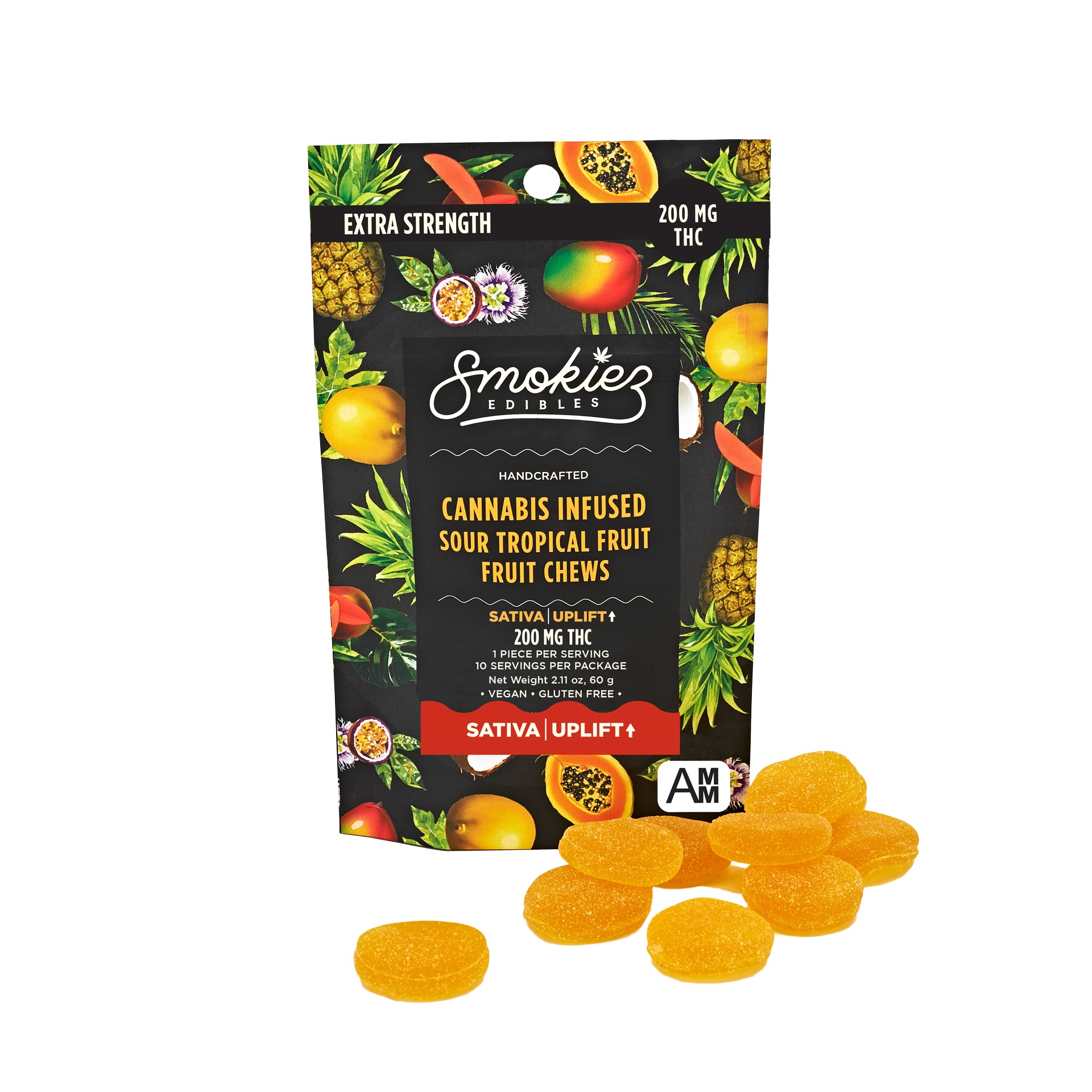 Photograph of Product: Sour Tropical (Sativa) | Smokiez | Fruit Chews | 200MG