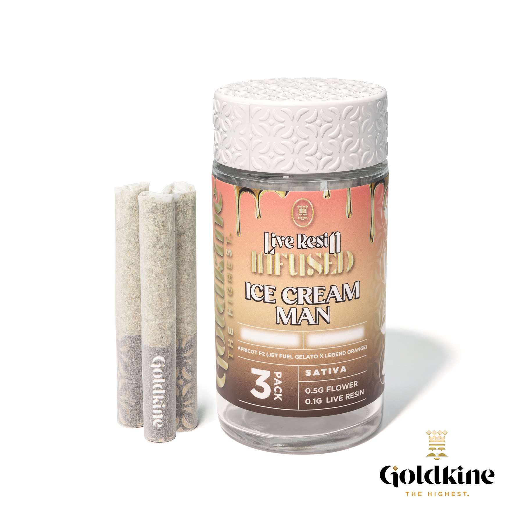 Photograph of Product: GOLDKINE | ICC | Infused Preroll Pack | Ice Cream Man | 3x.6g