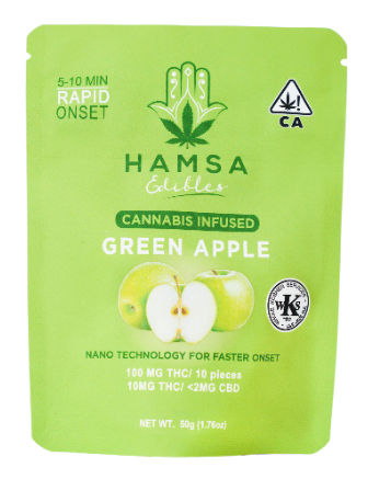 Photograph of product: Hamsa Fast Acting Green Apple Hybrid Edibles 10pk 100mg