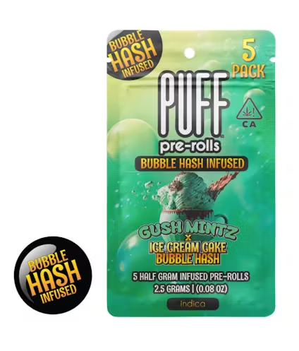Photograph of product: Puff | Gush Mintz | Bubble au chocolat Infused Pre-Roll Pk | 0.5g x 5