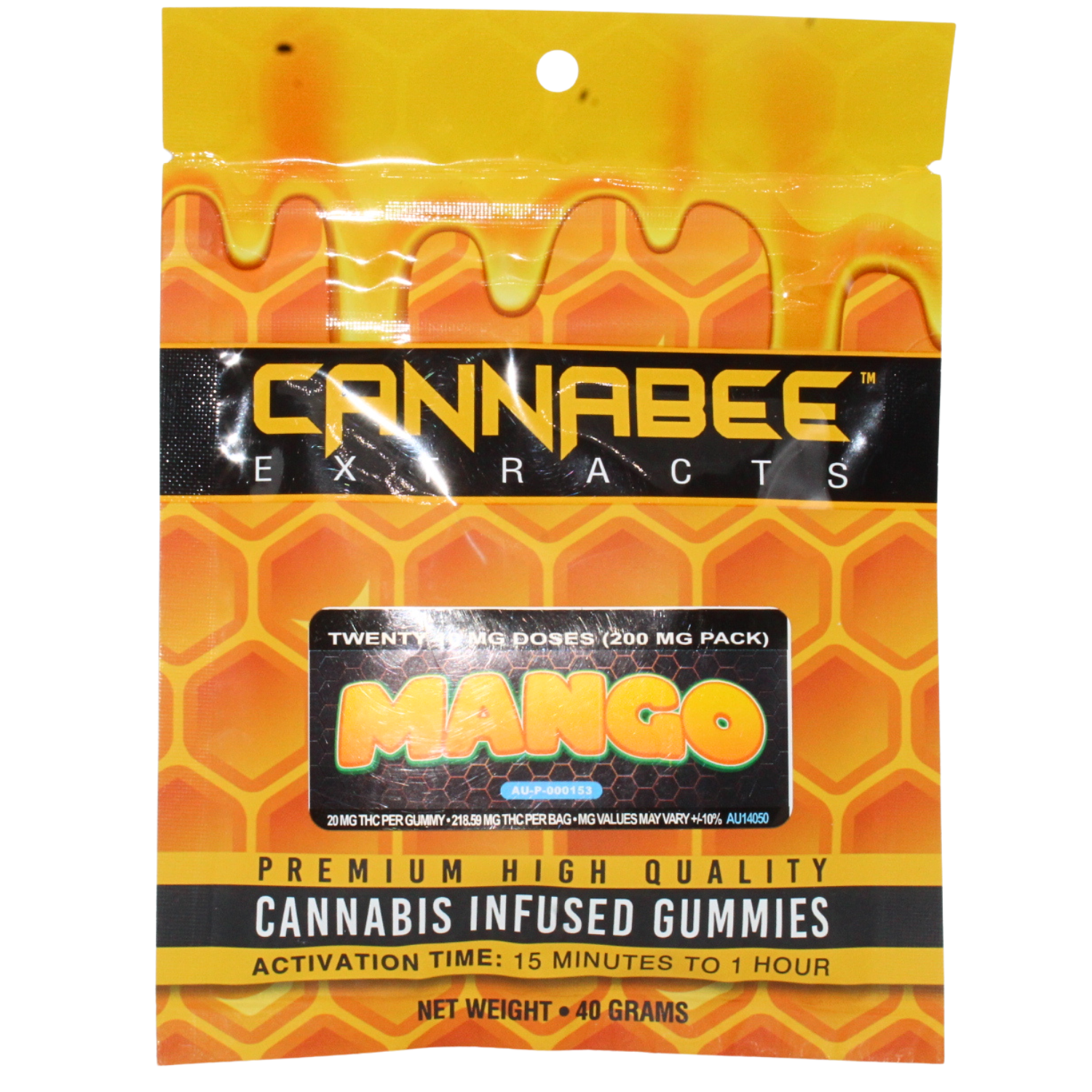 Photograph of product: CANNABEE EXTRACTS MANGO 200MG LIVE RESIN GUMMIES REC