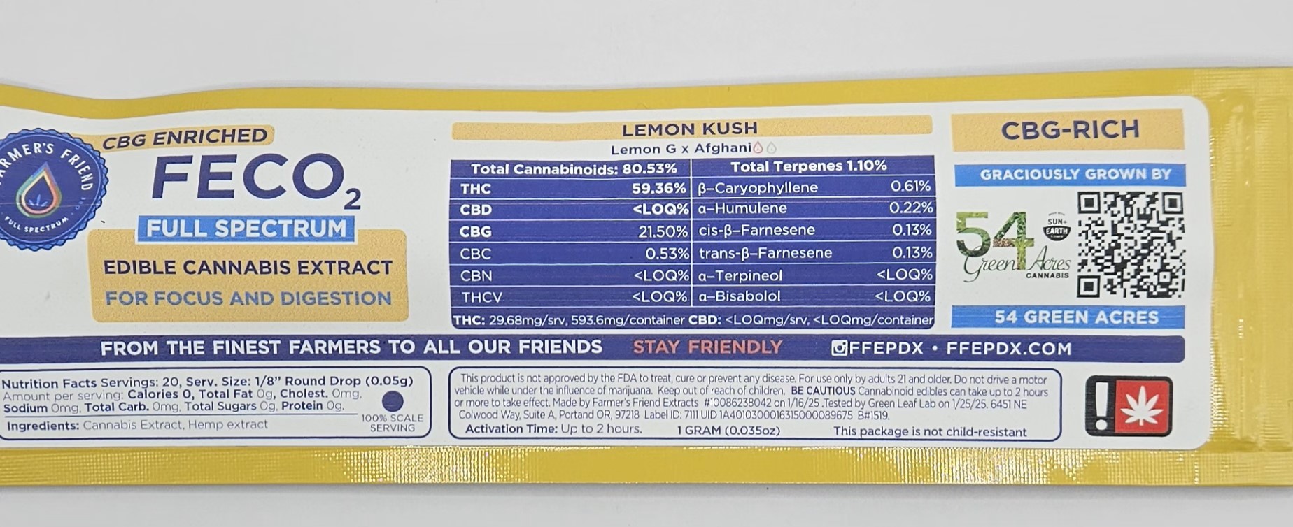 Photograph of product: Farmer's Friend - Lemon Kush CBG FECO