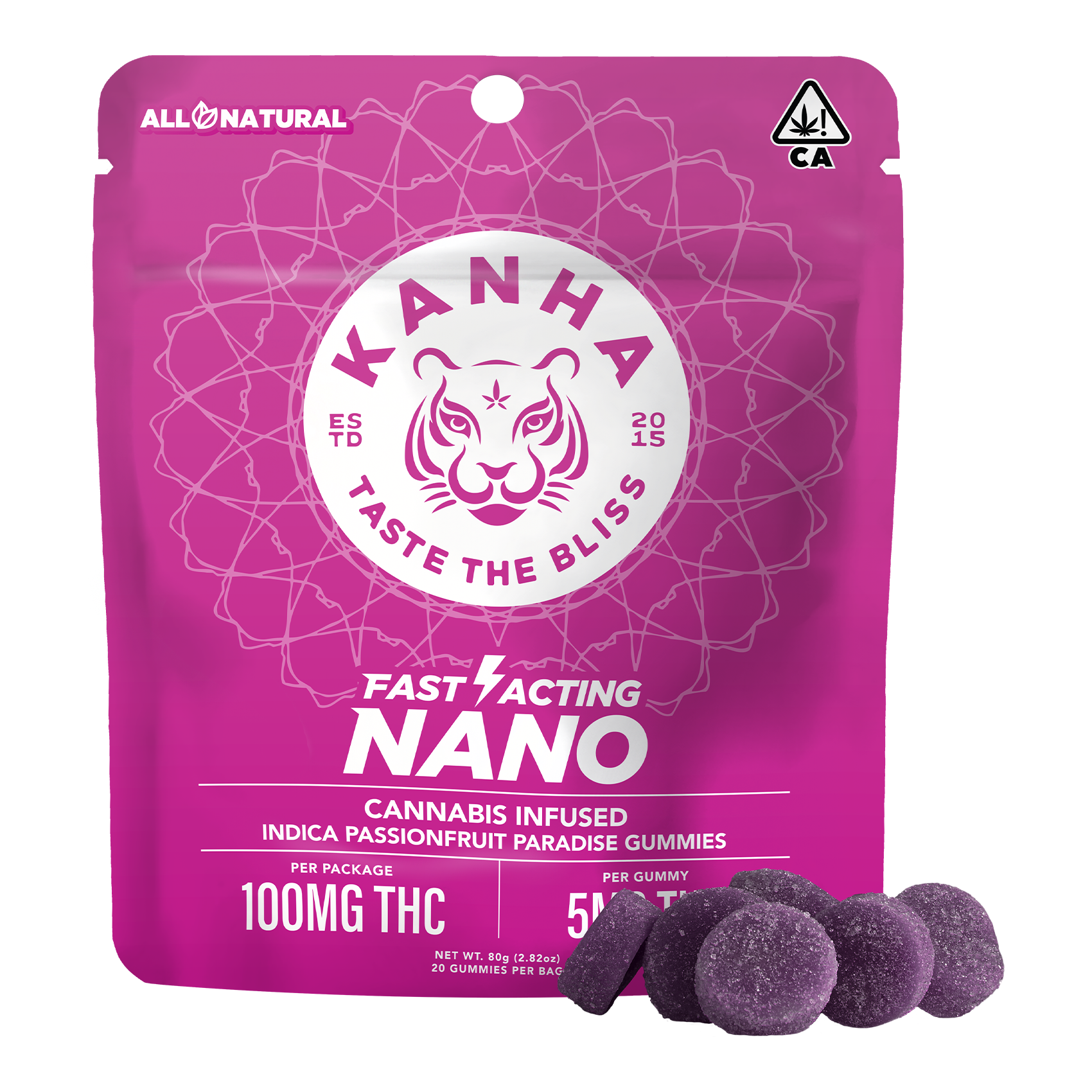 Photograph of product: KANHA 100MG (5MG X 20) NANO GUMMIES - PASSIONFRUIT PARADISE