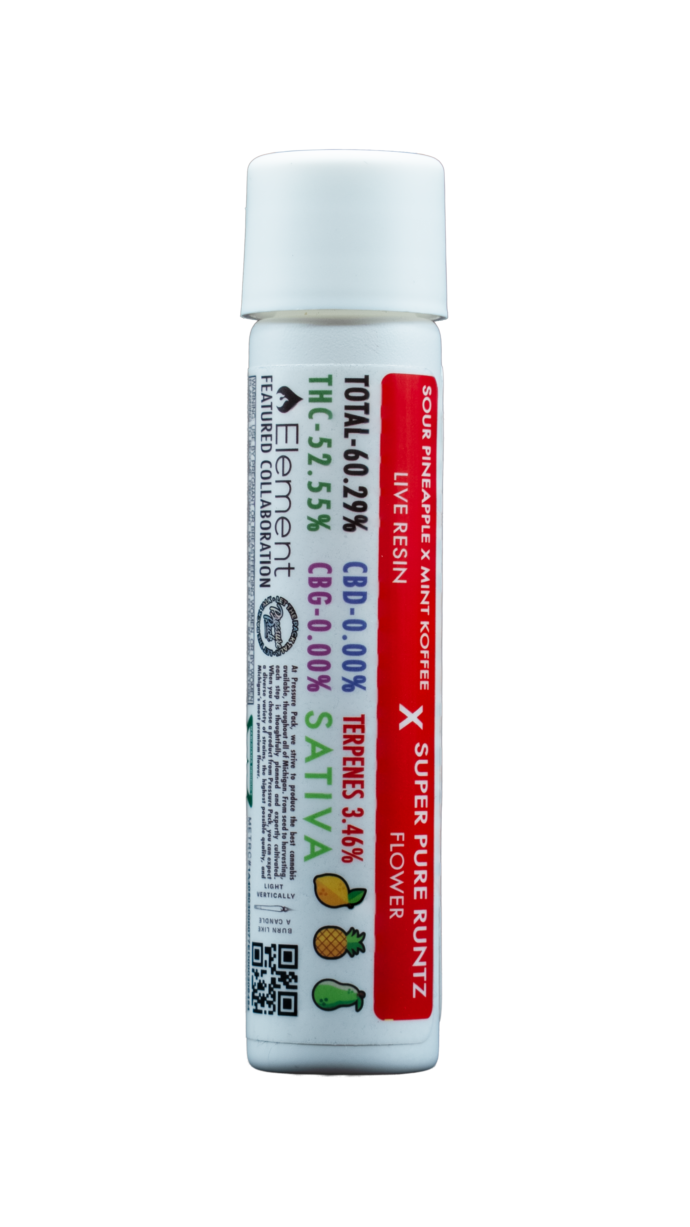 Photograph of product: Element | Super Pure Runtz x Sour Pineapple x Mint Koffee | Live Resin Preroll - Single (1 Gram)