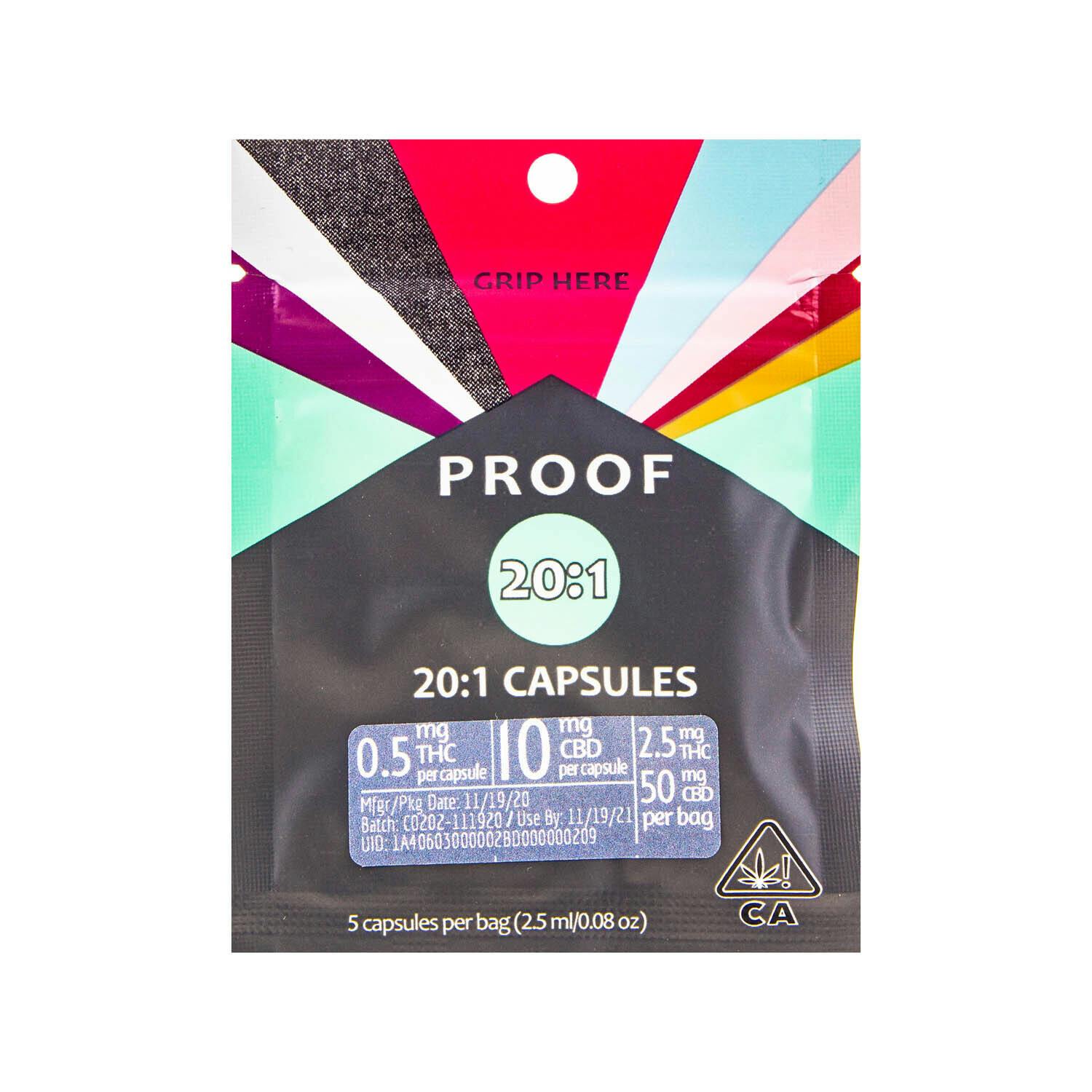 Photograph of product: Proof | 20:1 Capsules 5 Pack (20:1 CBD:TH-oui - 52.5mg Total)