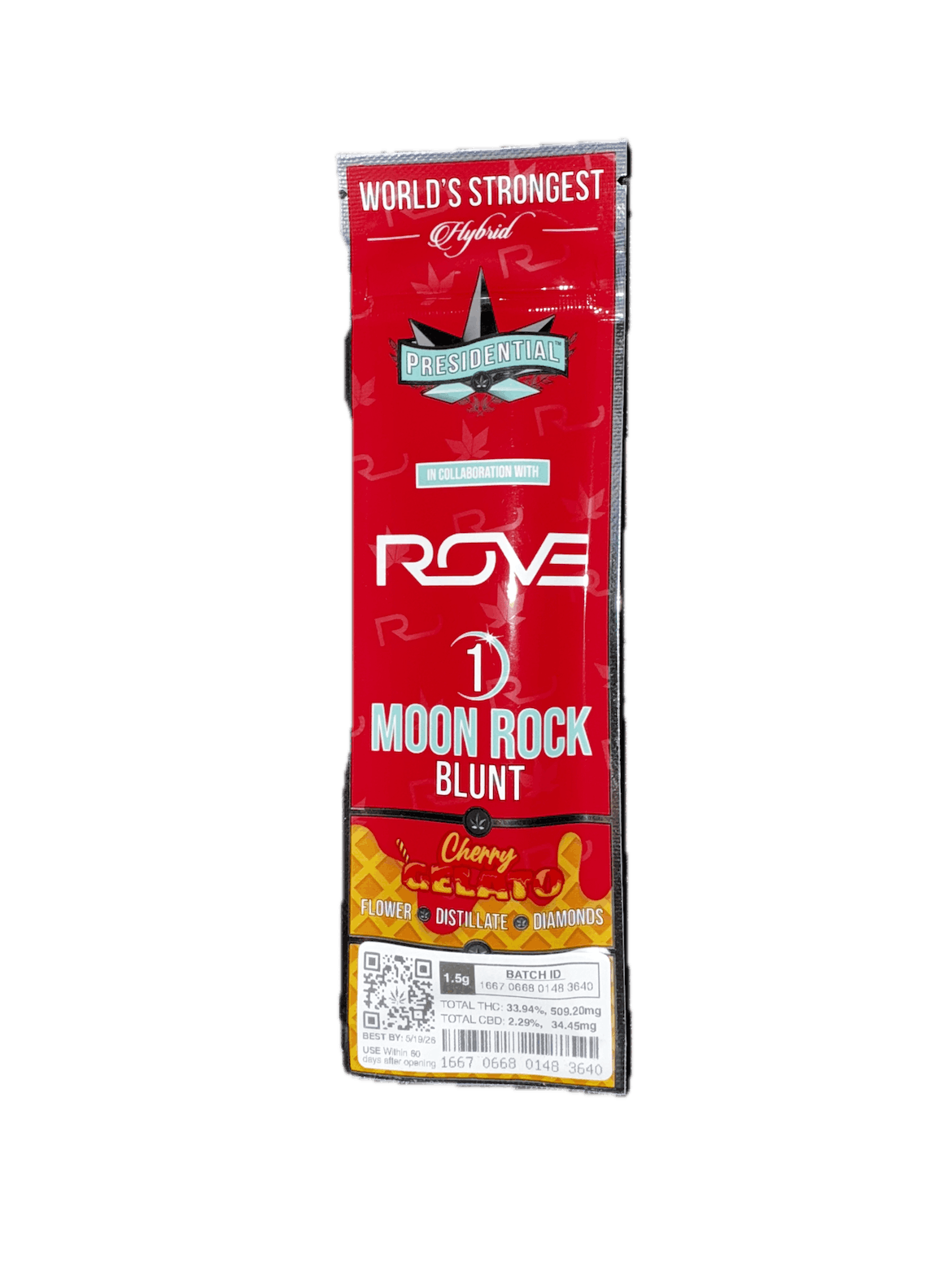 Photograph of product: PRESIDENTIAL x ROVE | MOON ROCK BLUNT | CHERRY GELATO | 1.5G