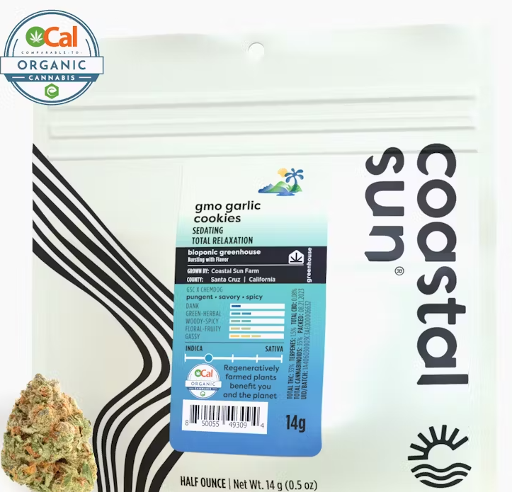 Photograph of product: Coastal Sun GMO Garlic Cookies Oui'd Greenhouse Flower 14g