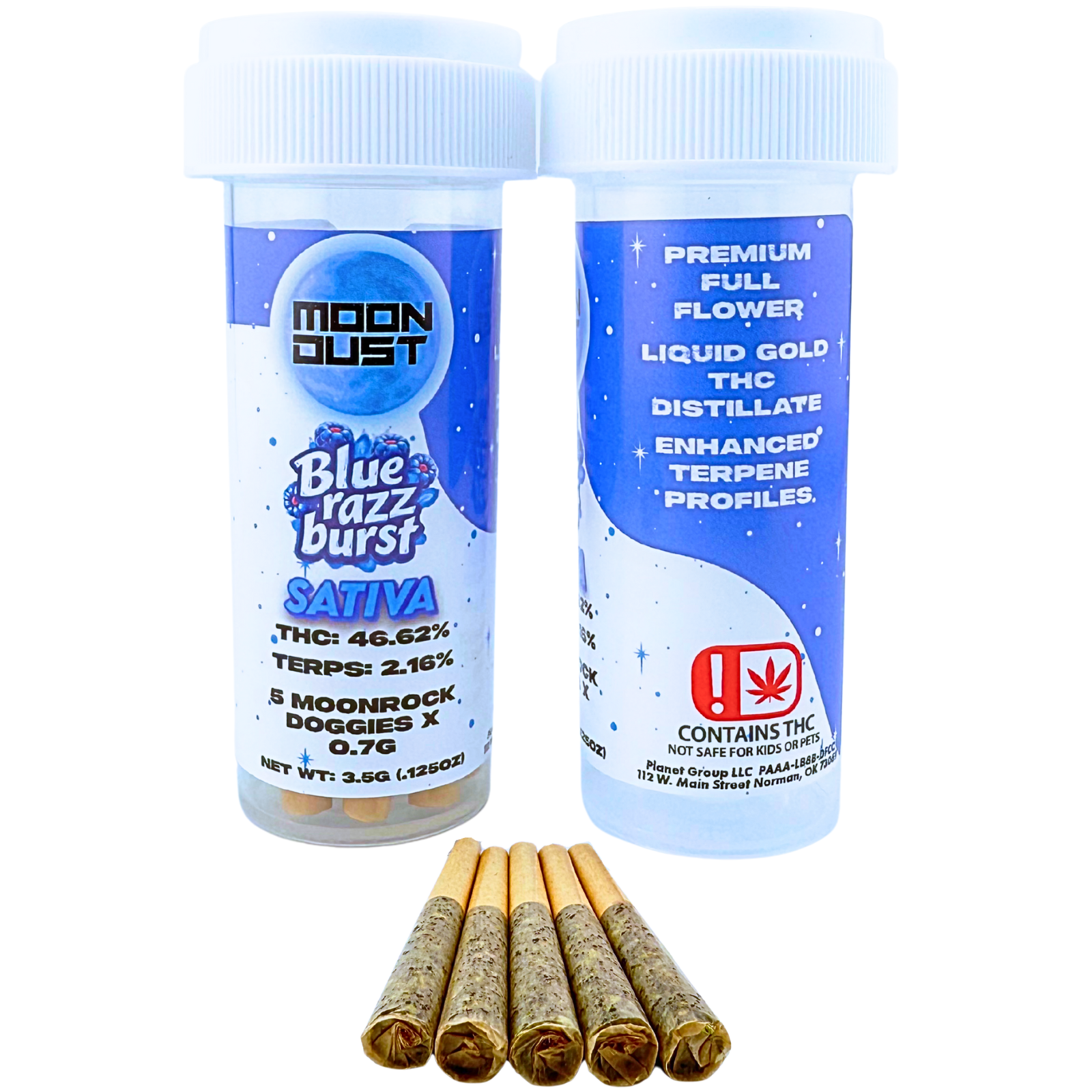 Photograph of product: PRE ROLL MD BLUE RAZZ BURST INFUSED DOGGIES 5PK