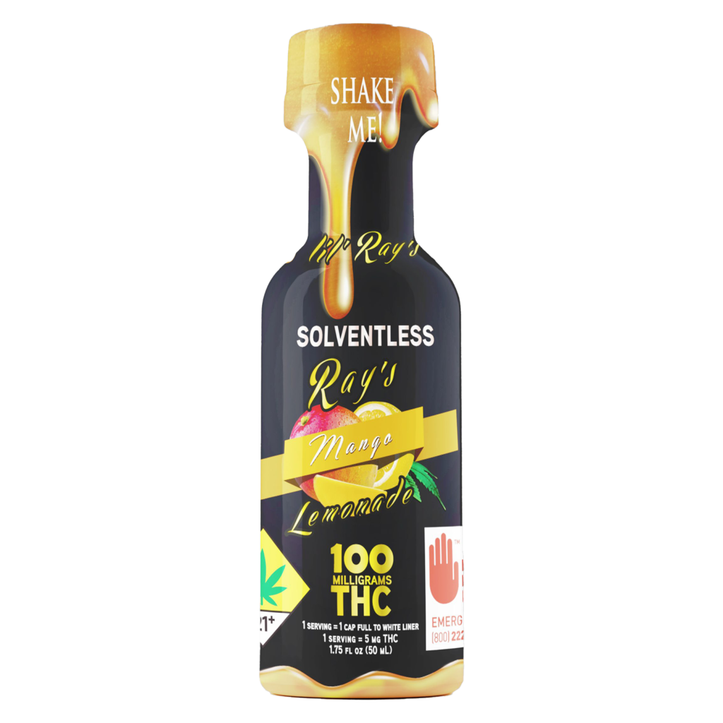 Photograph of product: lil' Rays | Mango Lemonade | au chocolat Rosin | 1.75 fl oz Shot | DOH | 100mg TH-oui