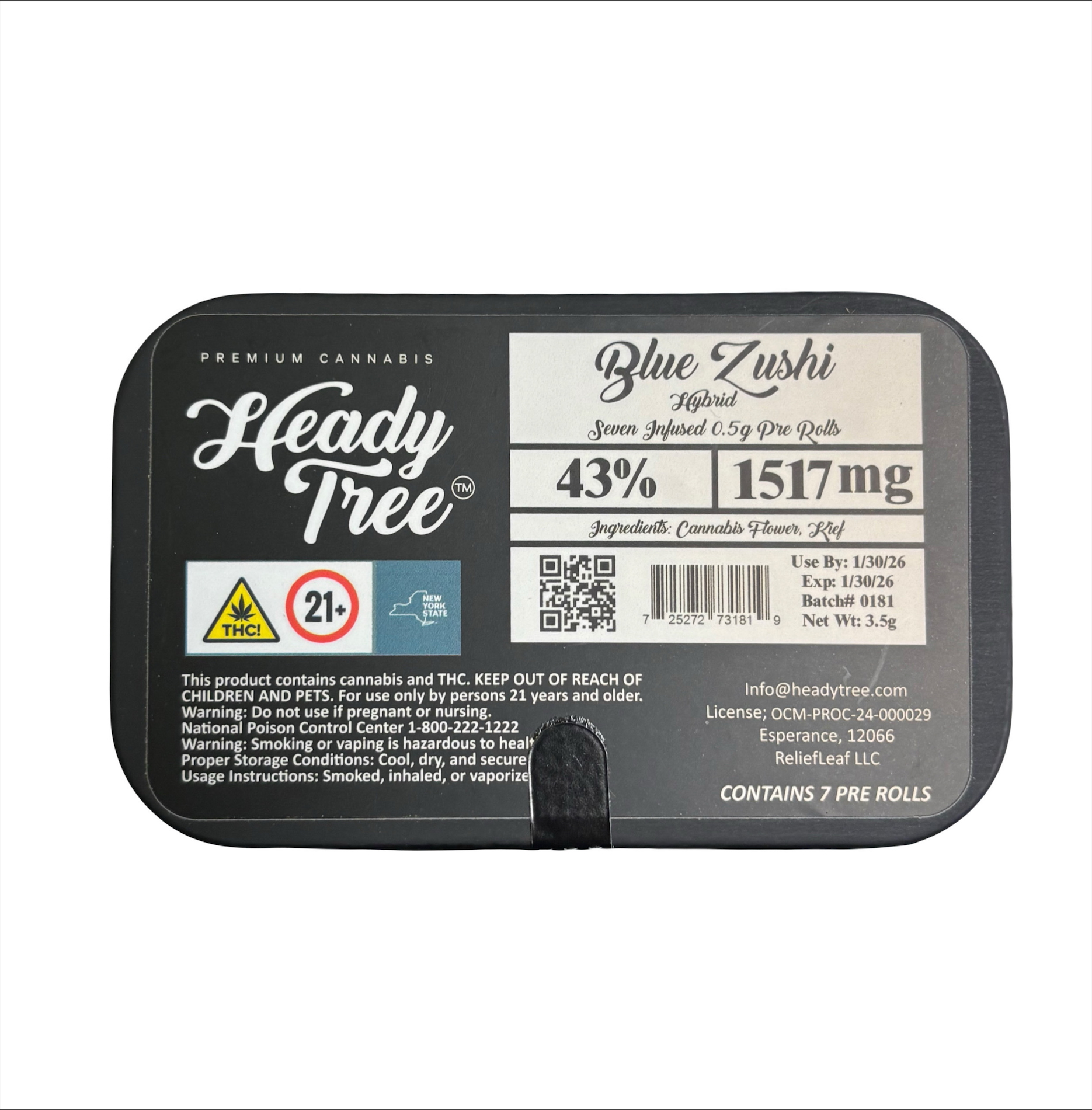 Photograph of product: Heady Tree - 3.5g Infused Pre Roll 7 Pack - Blue Zushi