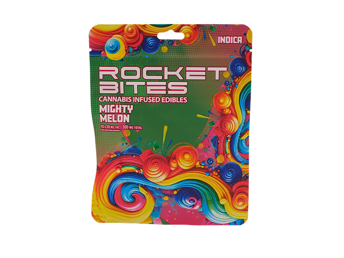 Photograph of product: ROCKET BITES | MIGHTY MELON | Oui'd | GUMMIES | 200MG | REC