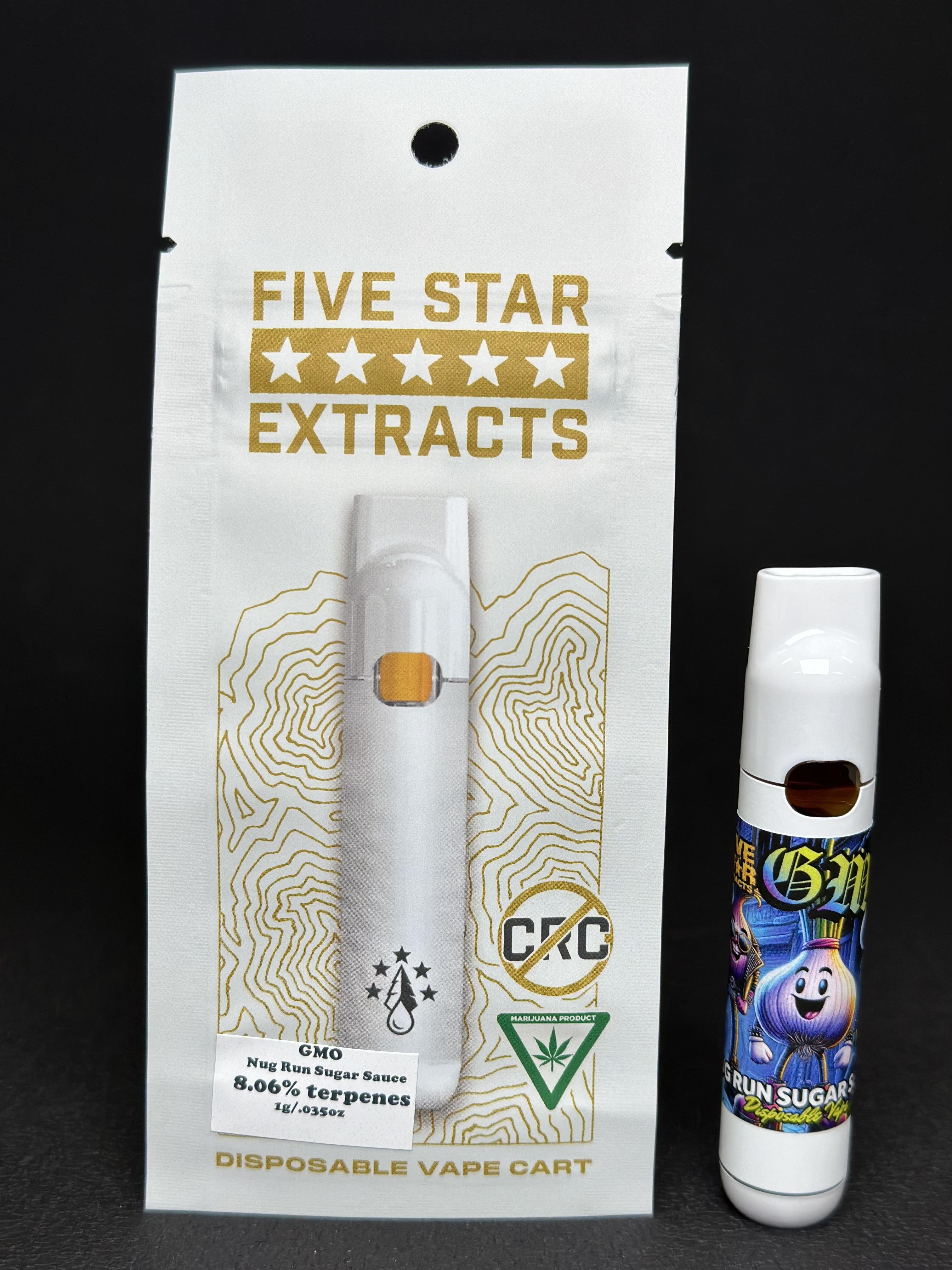 Photograph of product: Five Star Extracts | GMO | Nug Run Sugar Sauce | Disposable | 1g