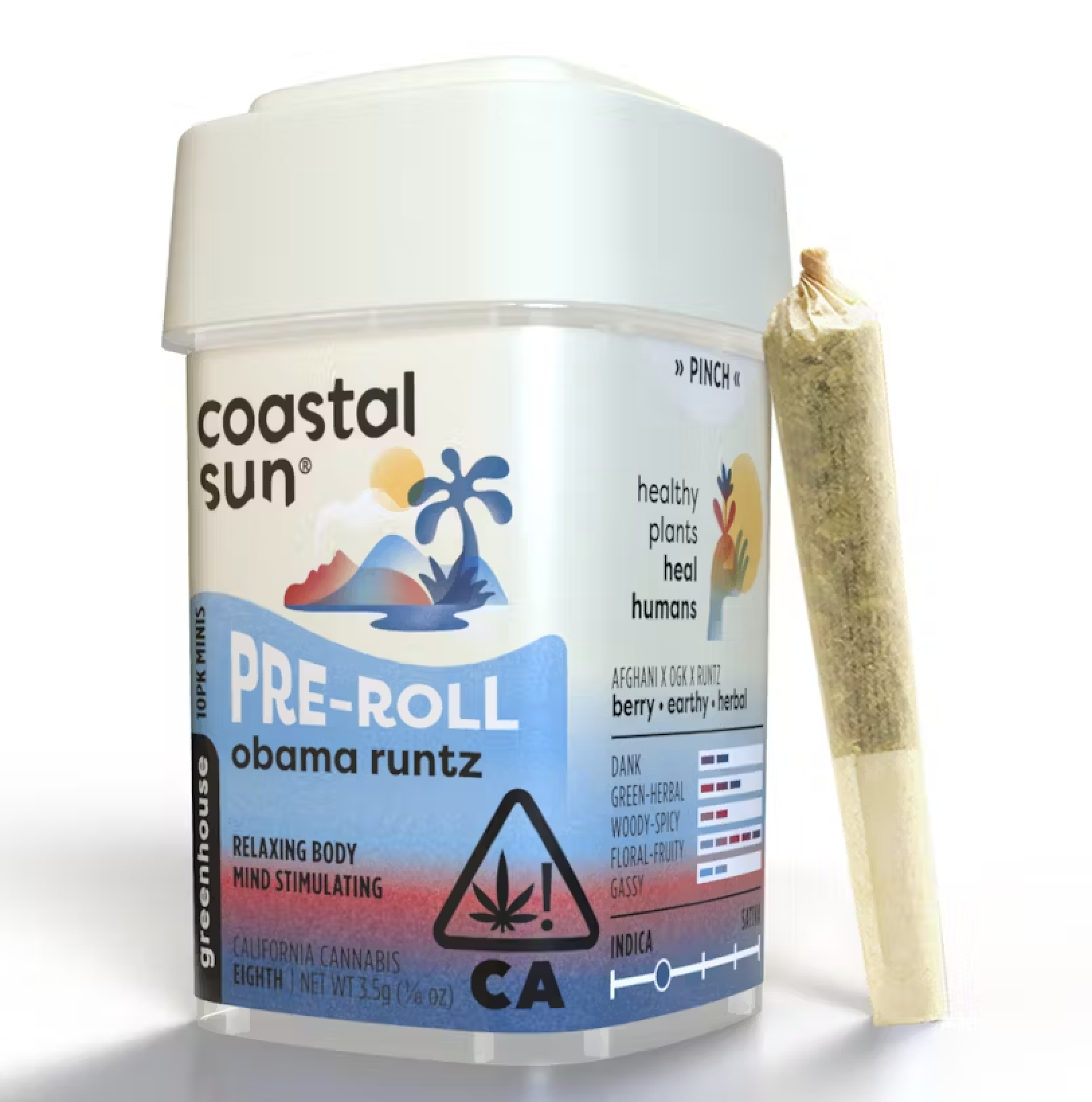 Photograph of product: Coastal Sun Greenhouse Preroll 10pk 3.5g - Obama Runtz (I)