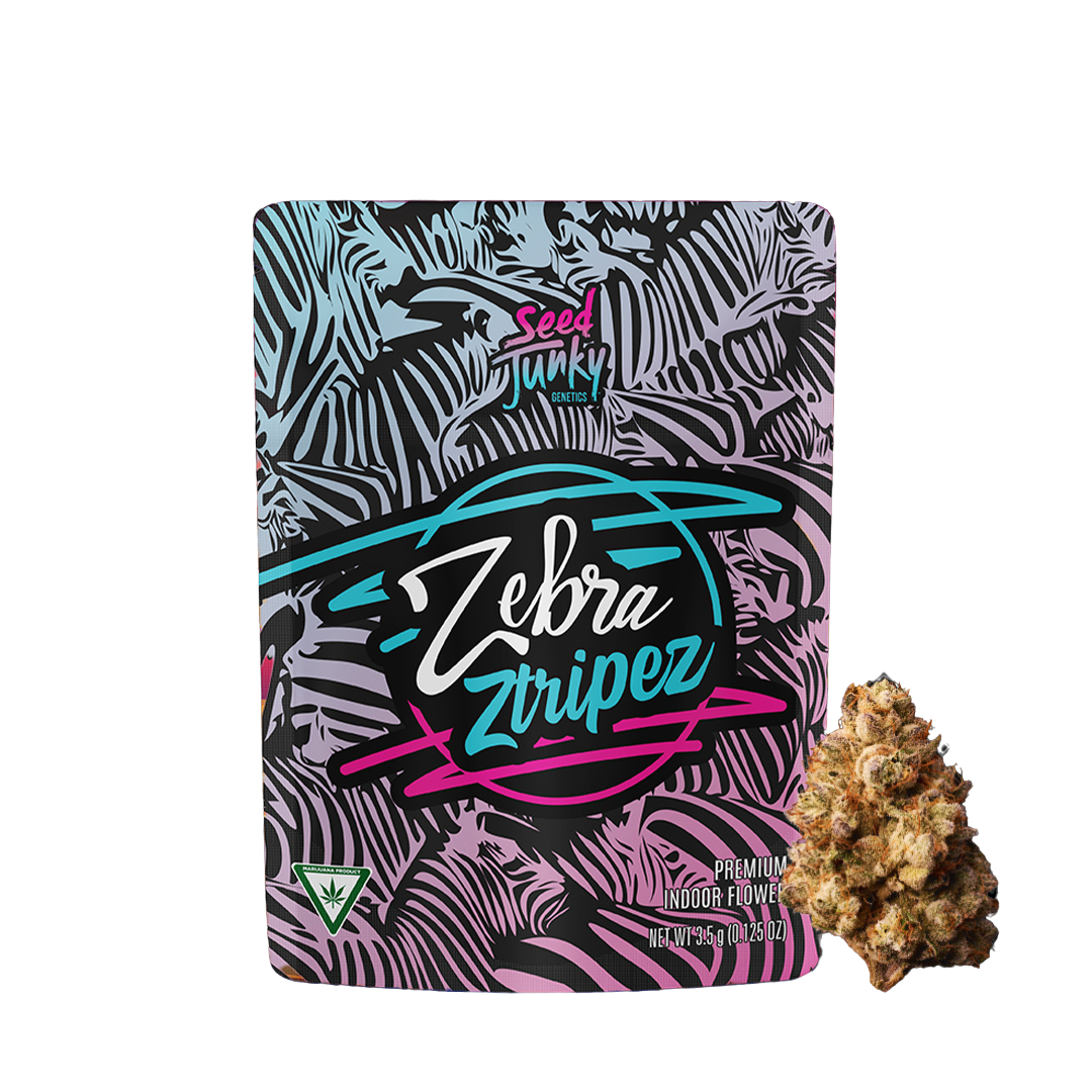 Photograph of product: Seed Junky | Zebra Ztripez Prepackaged Flower | 3.5g