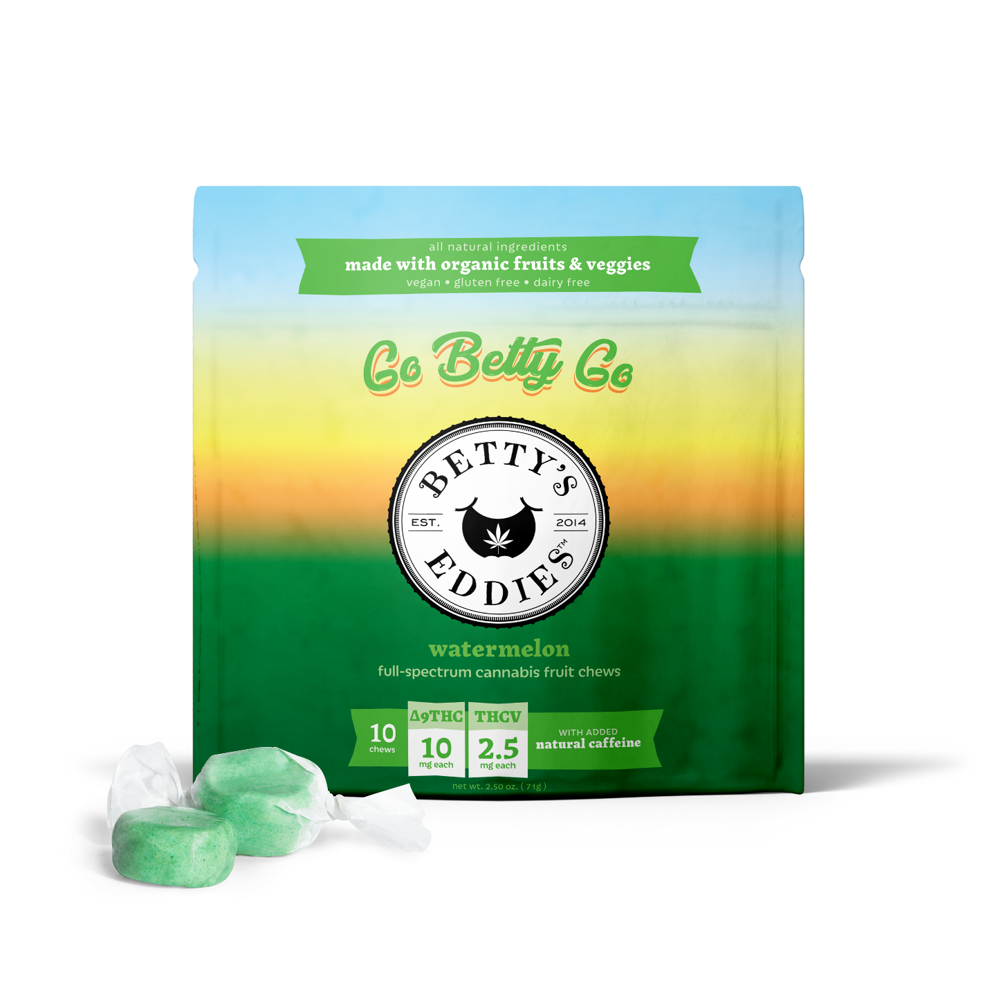 Photograph of product: Watermelon 4:1 (TH-oui:TH-ouiv) Chews 10mg x 10pk