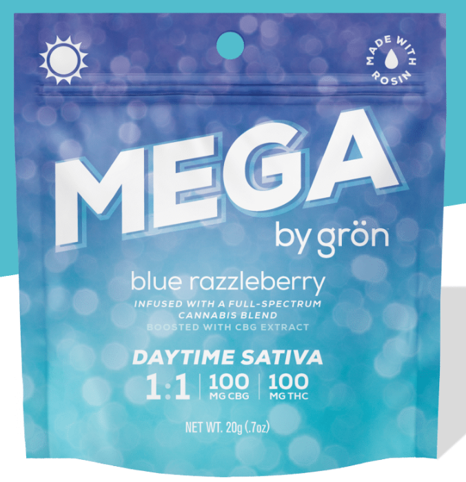 Photograph of product: Grn | Blue Razzleberry MEGA 1:1 CBG/TH-oui | 1pk/100mg