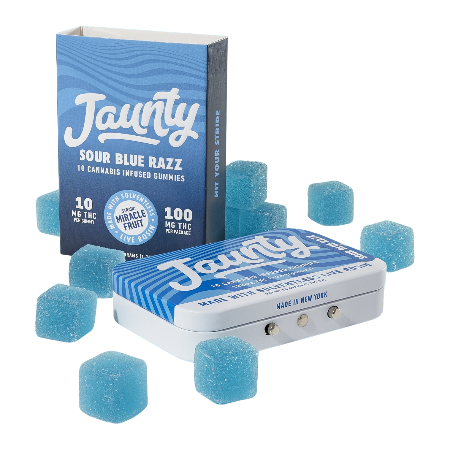 Photograph of product: Jaunty - Sour Blue Razz - Live Rosin Gummies - 100mg