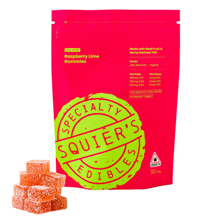Photograph of product: Squier's Raspberry Lime Recover Blend 100mg Gummies