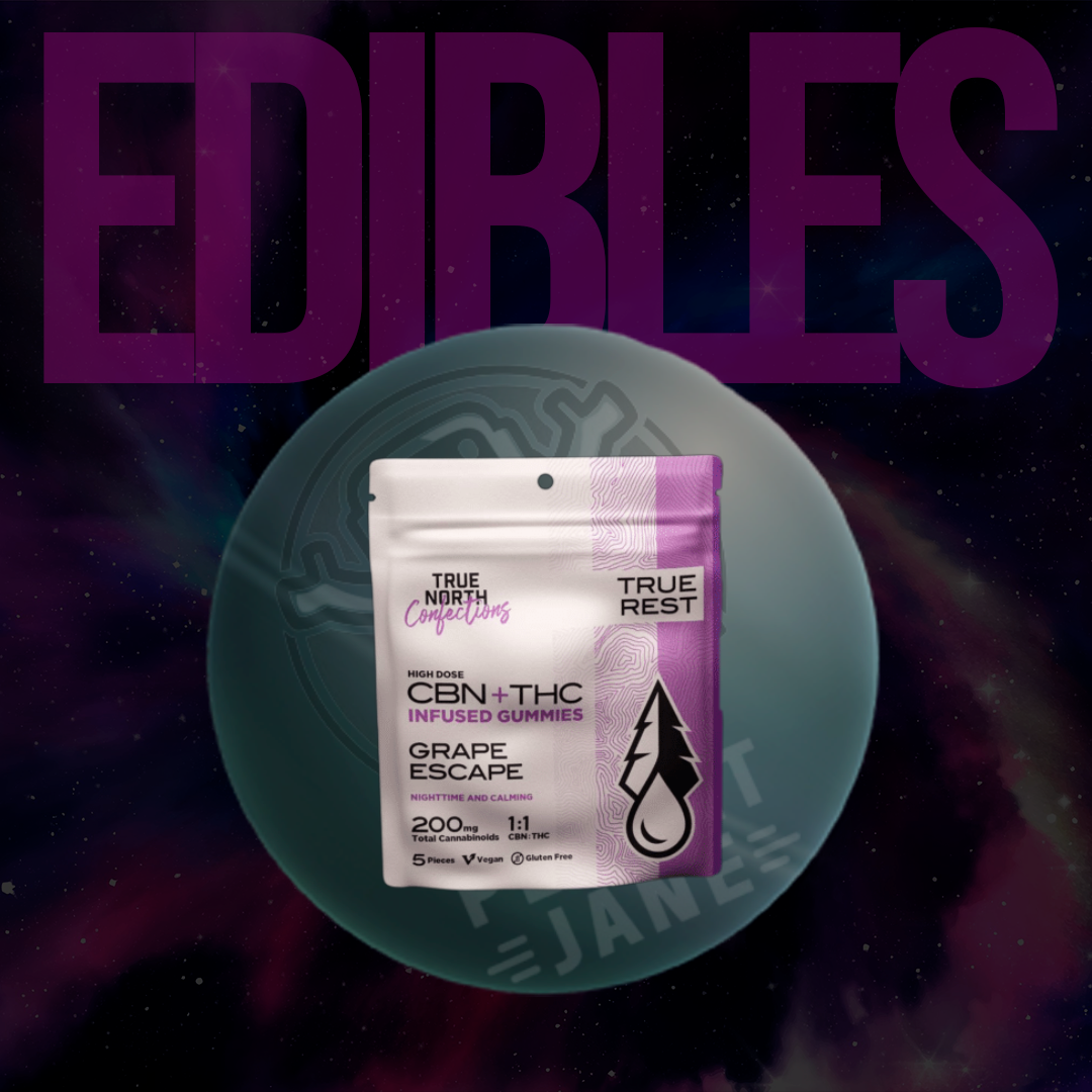 Photograph of product: True North Confections - 200mg 1:1 TH-oui/CBN Gummies - Grape Escape