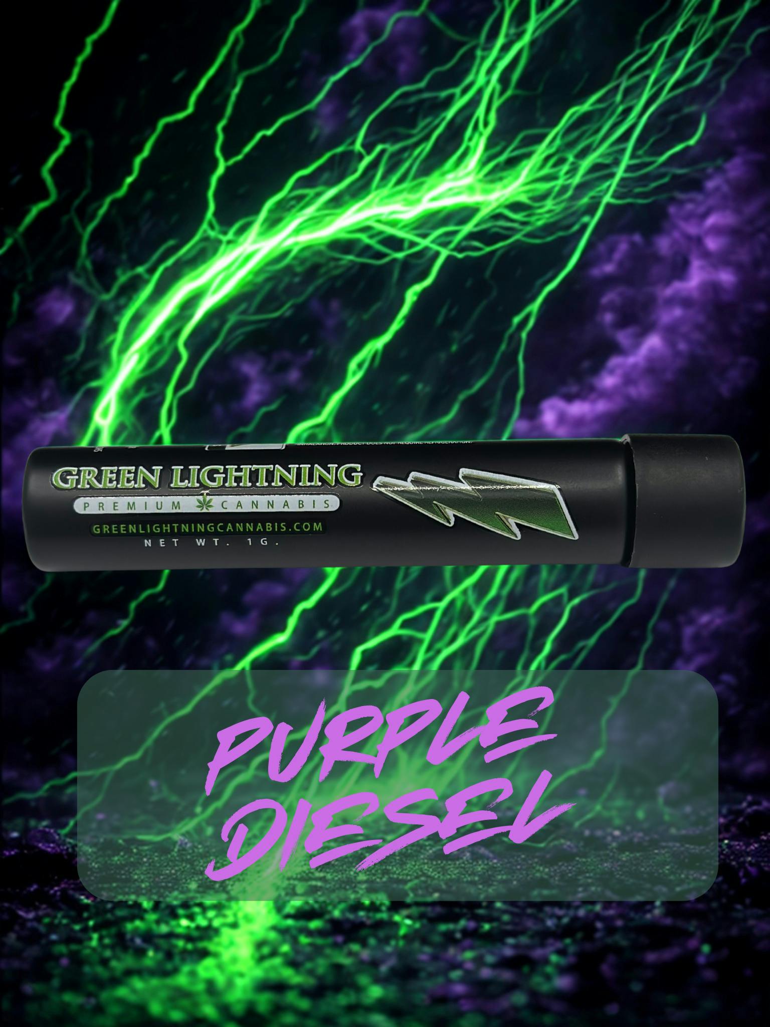 Photograph of product: Green Lightning - Purple Diesel Pre-Roll