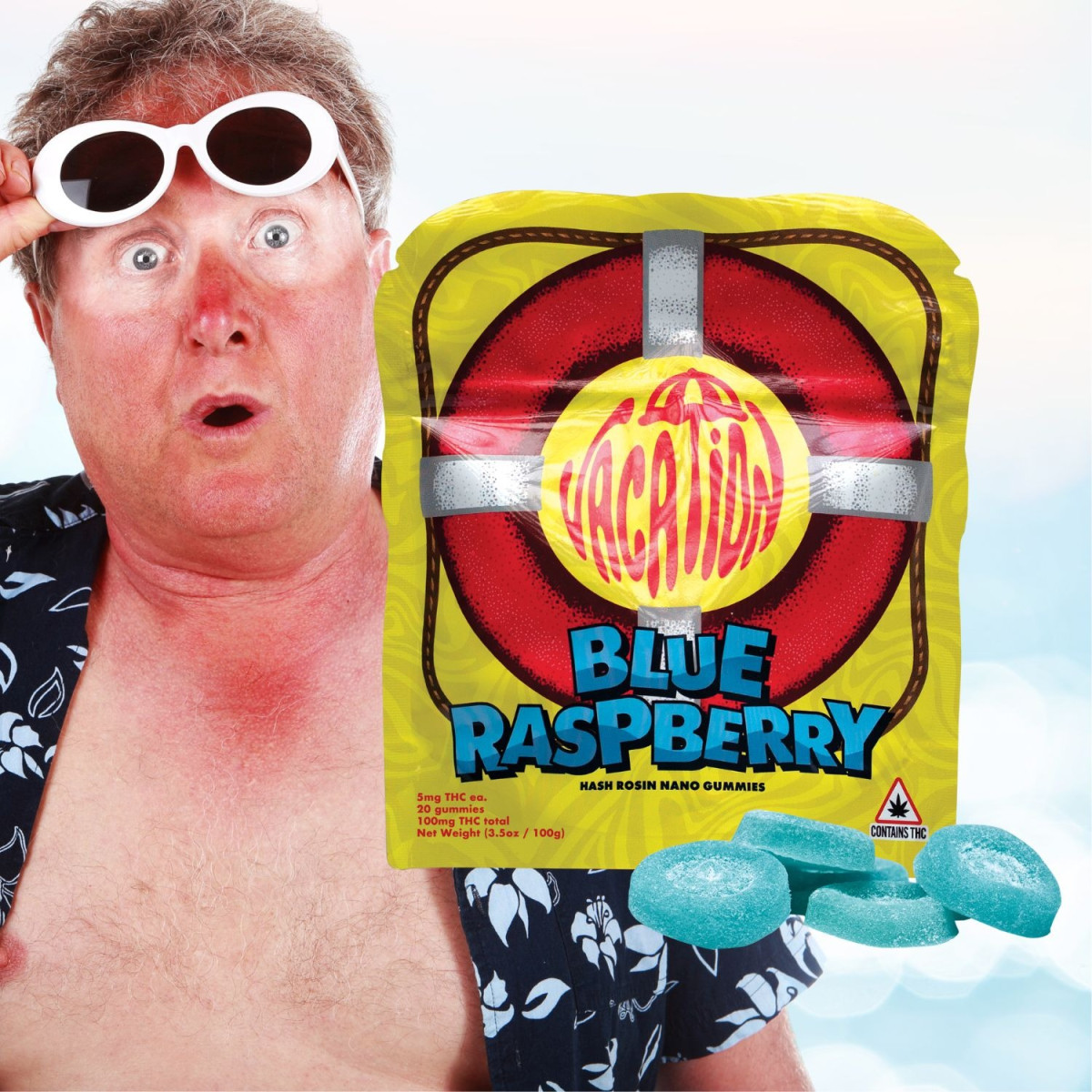 Photograph of product: Blue Raspberry 5mg au chocolat Rosin Gummy Rings (Hybrid) - 100mg