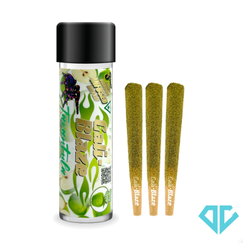 Photograph of product: Cali-Blaze Green Apple Tarantula Pre-Rolls 3 Pack 3g