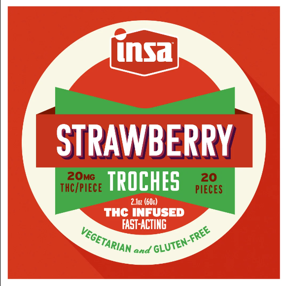 Photograph of product: INSA Strawberry RSO Troches 20MG (20pk)