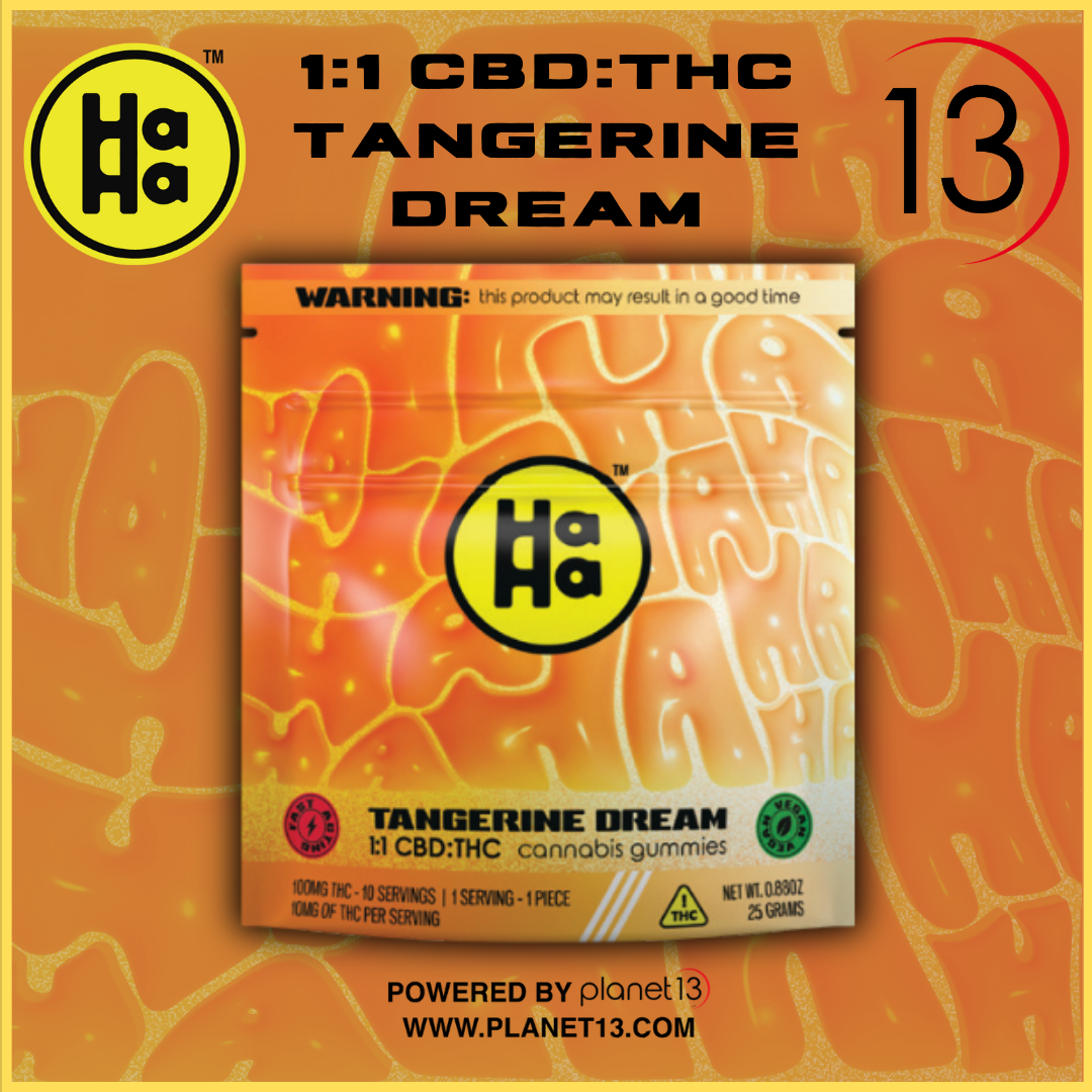 Photograph of product: HaHa Tangerine Dream 1:1 CBD:TH-oui Gummies