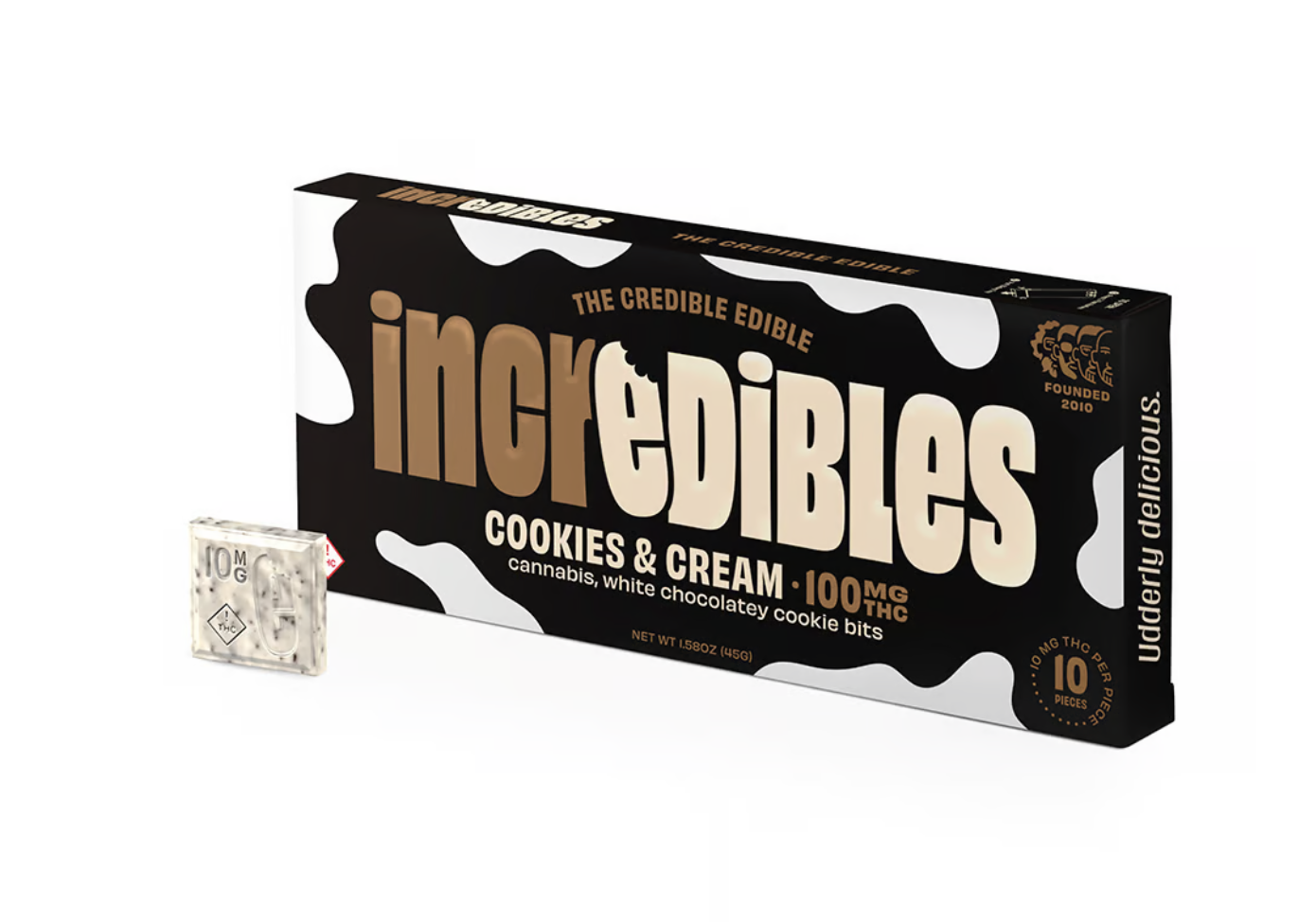 Photograph of product: Incredibles Chocolate Edible 10pk/100mg- Cookies & Cream