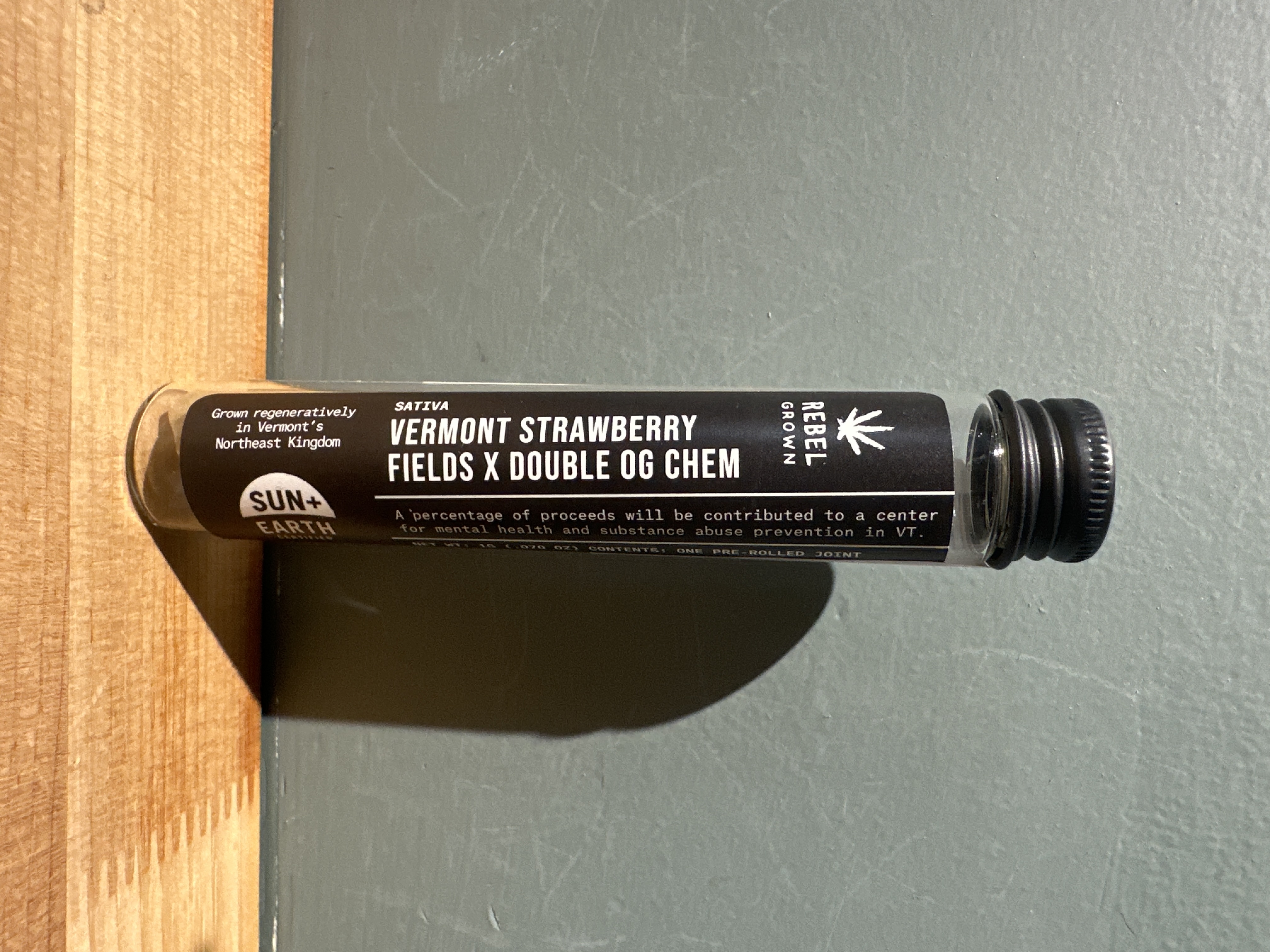 Photograph of product: Rebel Grown Preroll | VT Strawberry Fields X Double OG Chem